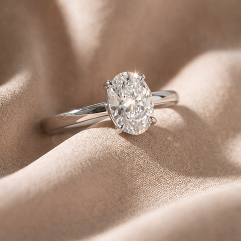 2 Carat Oval Moissanite Solitaire Style Ring – D Color VVS1 | Solid 925 Sterling Silver